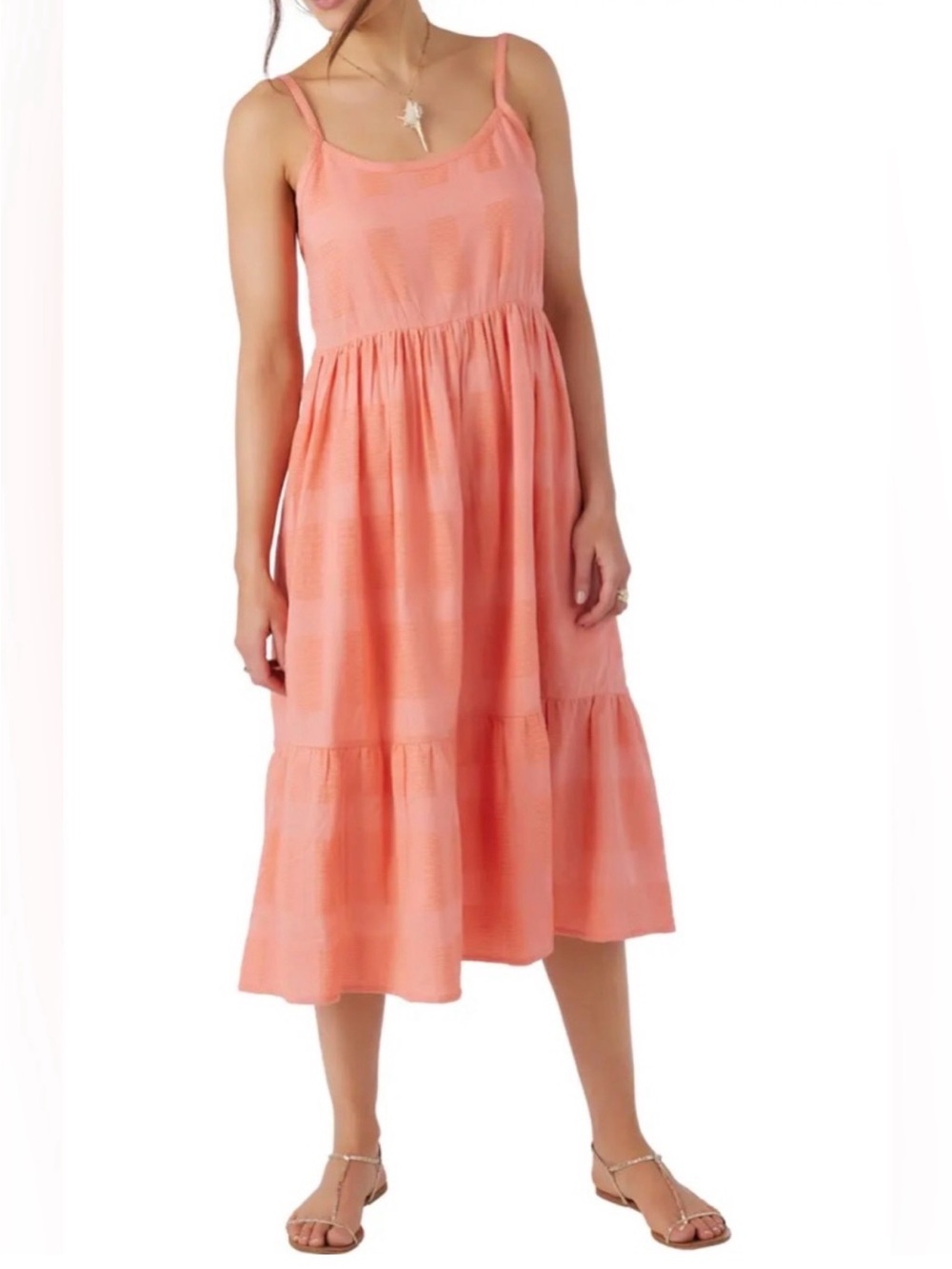 O’Neill coral tiered midi sundress